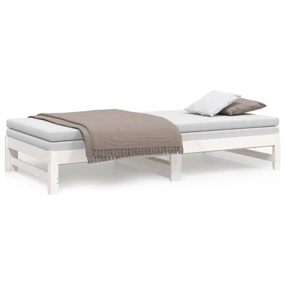 Slaapbank Uitschuifbaar 2X(100X200) Cm Massief Grenenhout 205.5 x 198 x 30 cm Wit