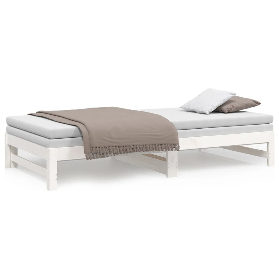 Slaapbank Uitschuifbaar 2X(100X200) Cm Massief Grenenhout 205.5 x 198 x 30 cm Wit