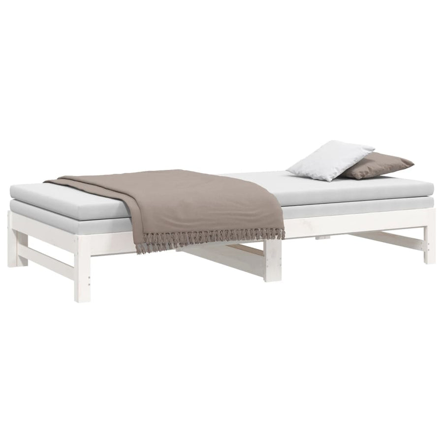 Slaapbank Uitschuifbaar 2X(100X200) Cm Massief Grenenhout 205.5 x 198 x 30 cm Wit