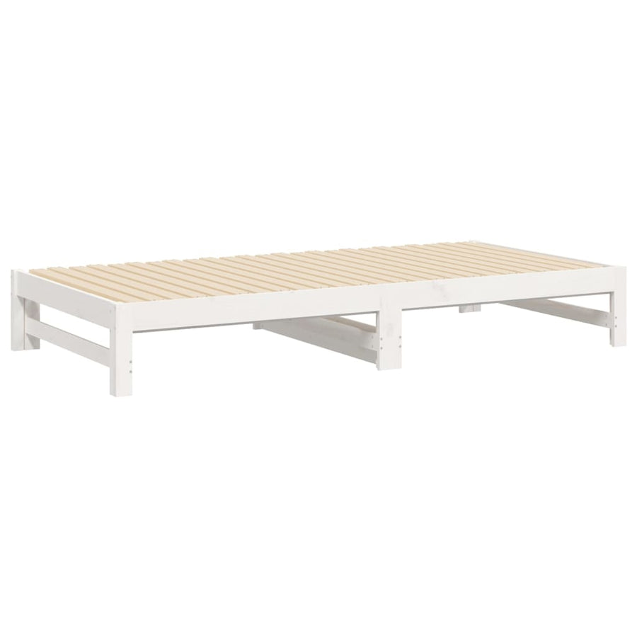 Slaapbank Uitschuifbaar 2X(100X200) Cm Massief Grenenhout 205.5 x 198 x 30 cm Wit