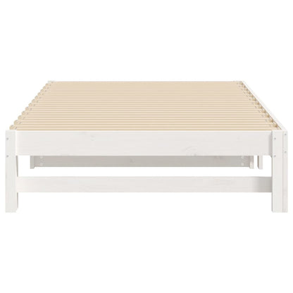 Slaapbank Uitschuifbaar 2X(100X200) Cm Massief Grenenhout 205.5 x 198 x 30 cm Wit