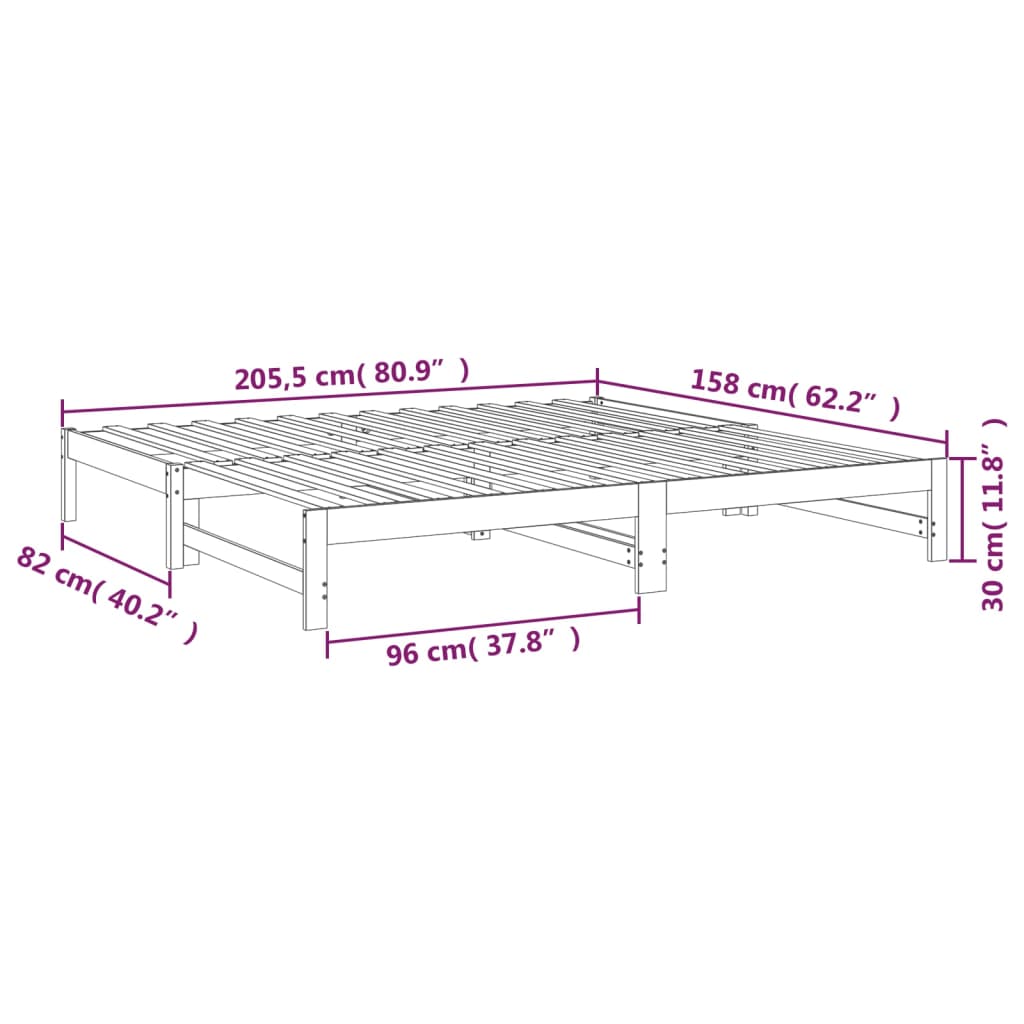 Slaapbank Uitschuifbaar 2X(80X200) Cm Massief Grenenhout 205.5 x 158 x 30 cm Naturel