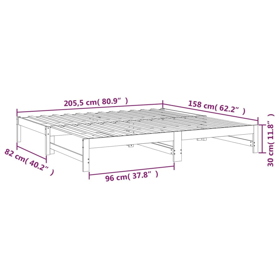 Slaapbank Uitschuifbaar 2X(80X200) Cm Massief Grenenhout 205.5 x 158 x 30 cm Naturel