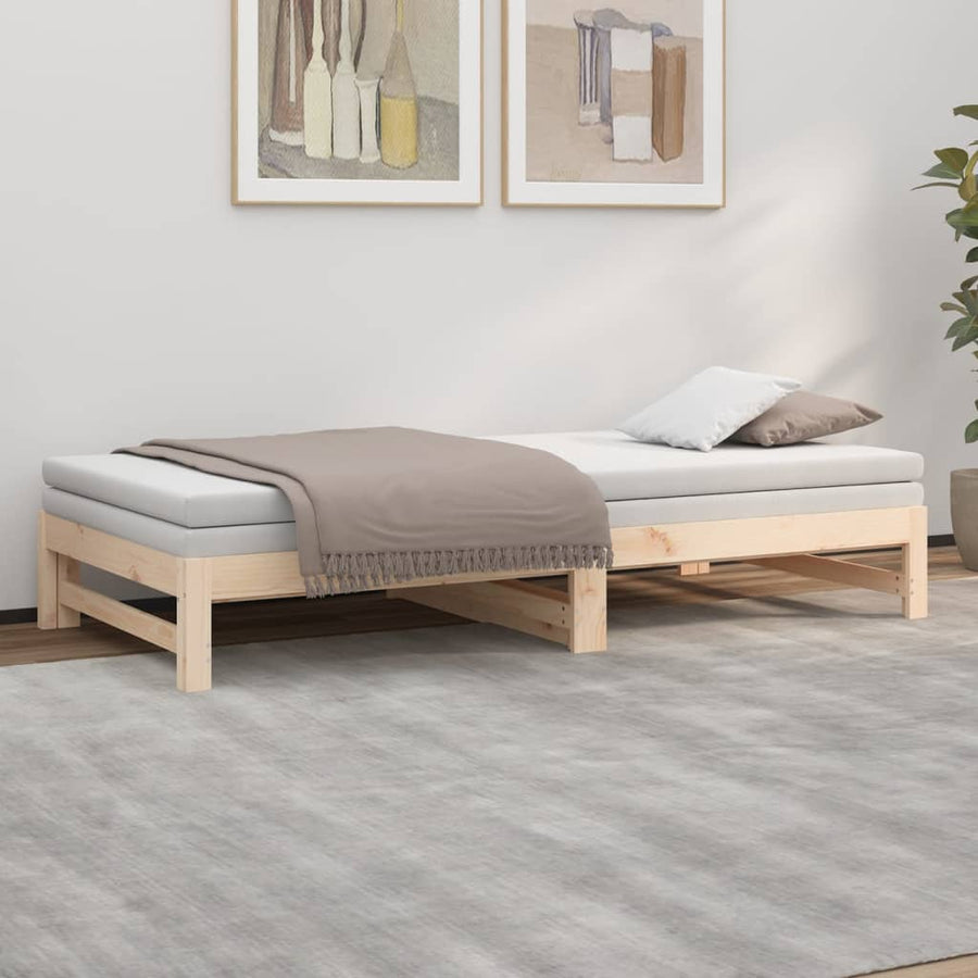 Slaapbank Uitschuifbaar 2X(80X200) Cm Massief Grenenhout 205.5 x 158 x 30 cm Naturel