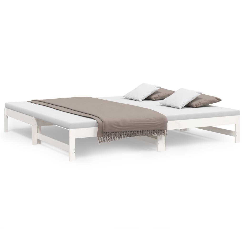Slaapbank uitschuifbaar 2x(80x200) cm massief grenenhout wit 205.5 x 158 x 30 cm Wit