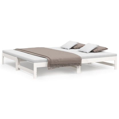Slaapbank uitschuifbaar 2x(80x200) cm massief grenenhout wit 205.5 x 158 x 30 cm Wit