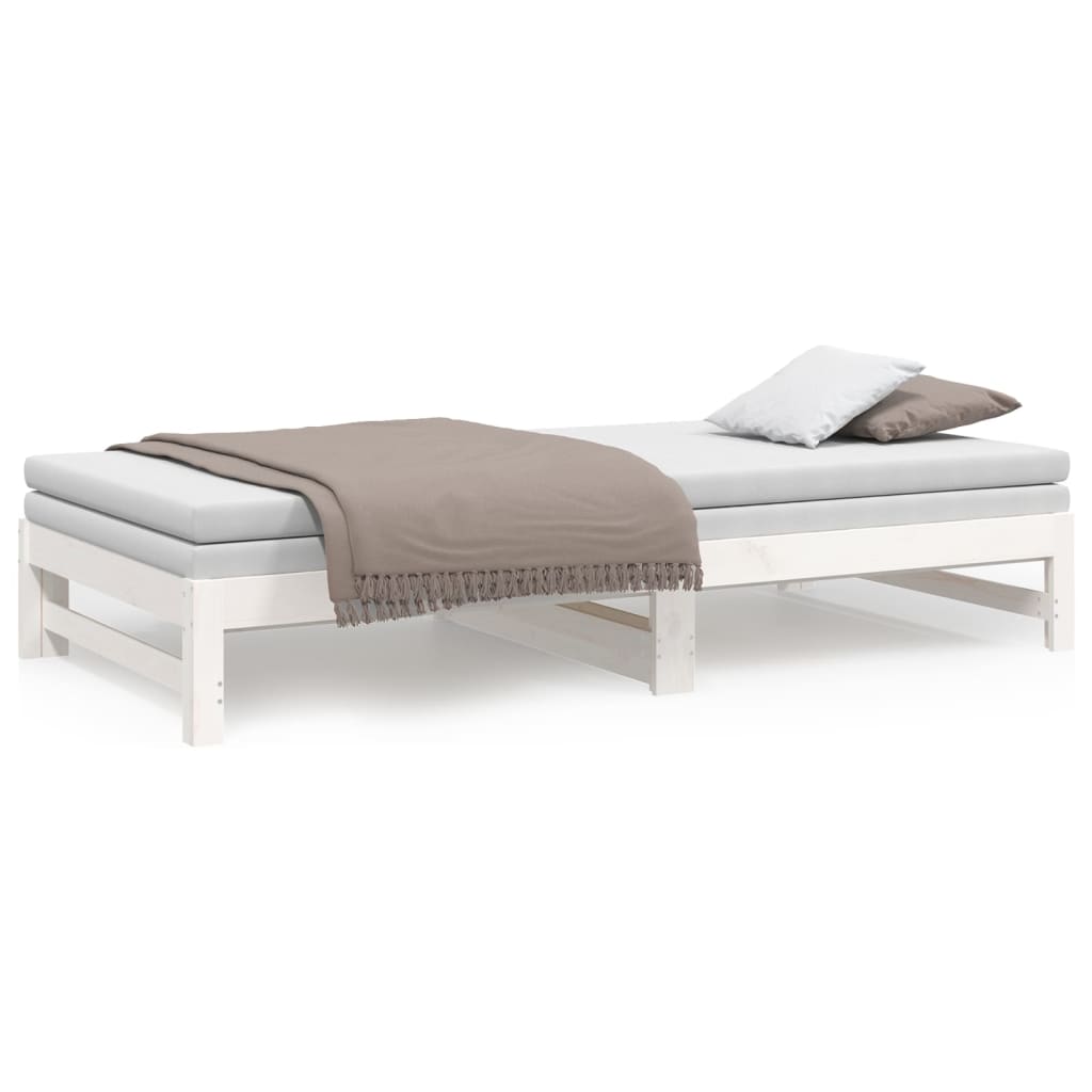Slaapbank uitschuifbaar 2x(80x200) cm massief grenenhout wit 205.5 x 158 x 30 cm Wit