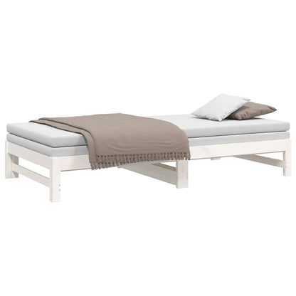 Slaapbank uitschuifbaar 2x(80x200) cm massief grenenhout wit 205.5 x 158 x 30 cm Wit