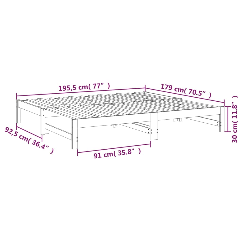 Slaapbank Uitschuifbaar Massief Grenenhout 2X(90X190) Cm 195.5 x 179 x 30 cm Naturel