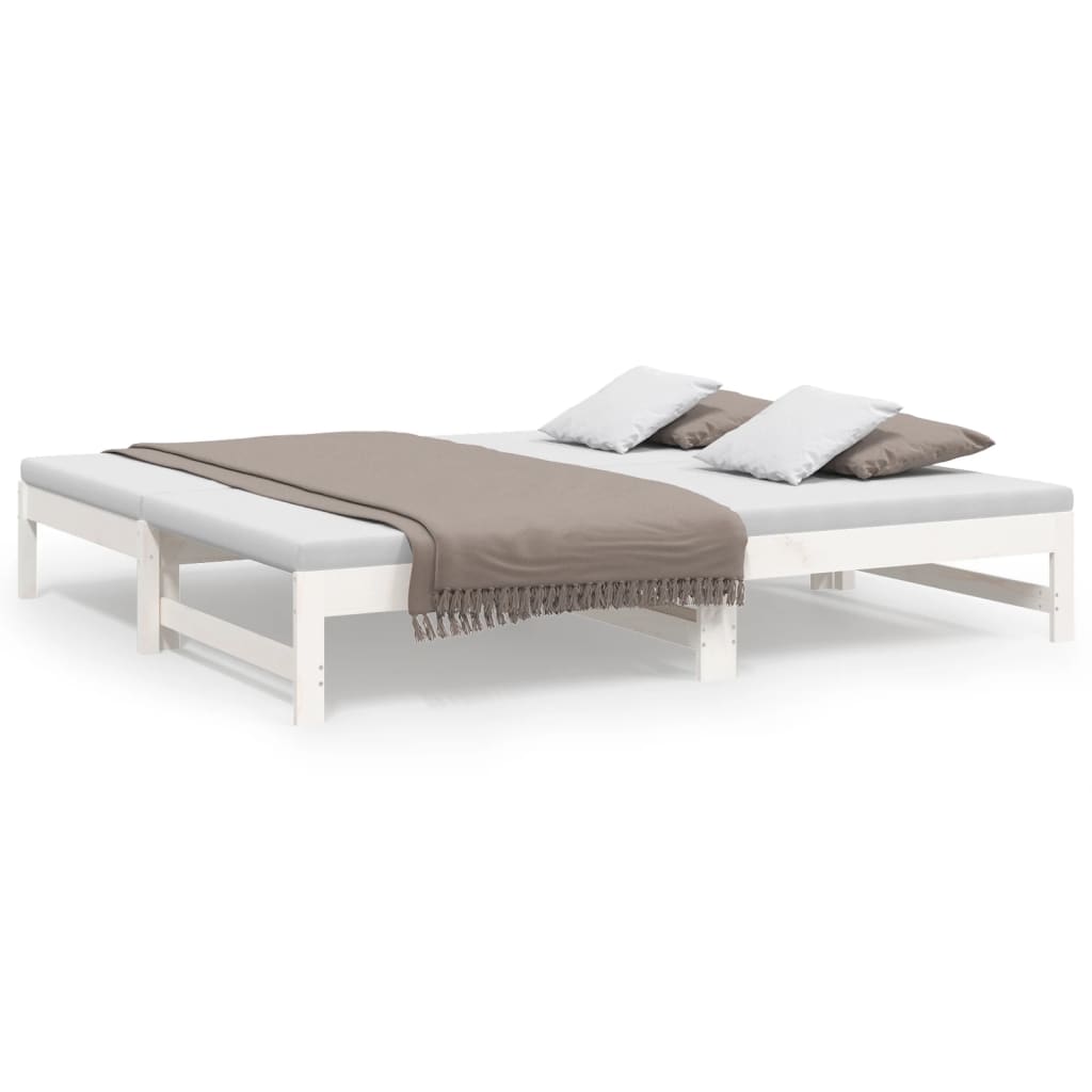 Slaapbank Uitschuifbaar Massief Grenenhout 2X(75X190) Cm 195.5 x 148 x 30 cm Wit