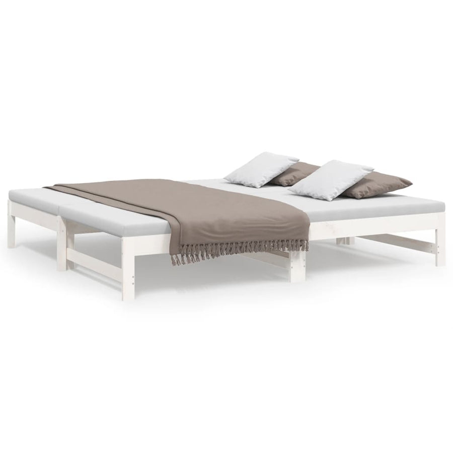 Slaapbank Uitschuifbaar Massief Grenenhout 2X(75X190) Cm 195.5 x 148 x 30 cm Wit