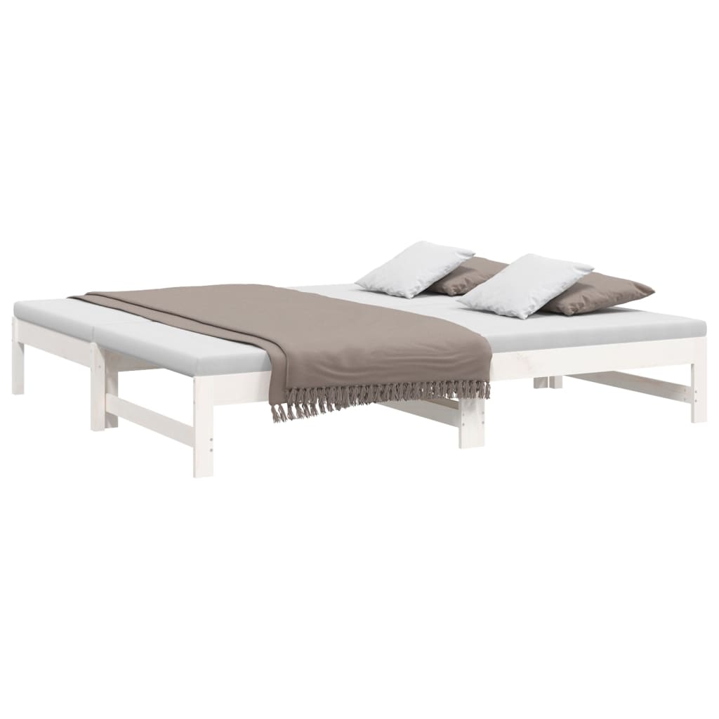 Slaapbank Uitschuifbaar Massief Grenenhout 2X(75X190) Cm 195.5 x 148 x 30 cm Wit