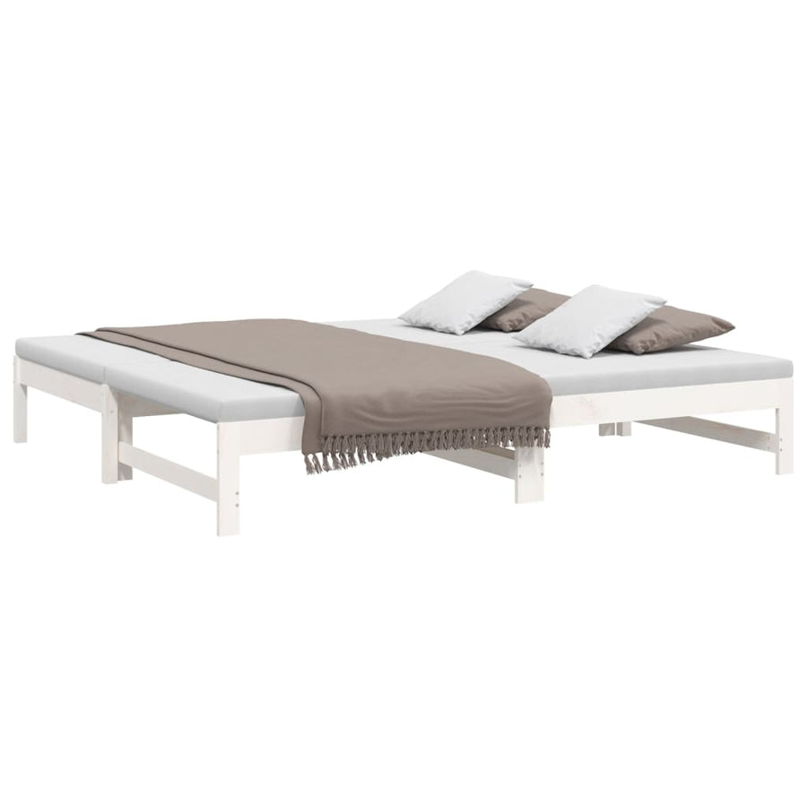 Slaapbank Uitschuifbaar Massief Grenenhout 2X(75X190) Cm 195.5 x 148 x 30 cm Wit