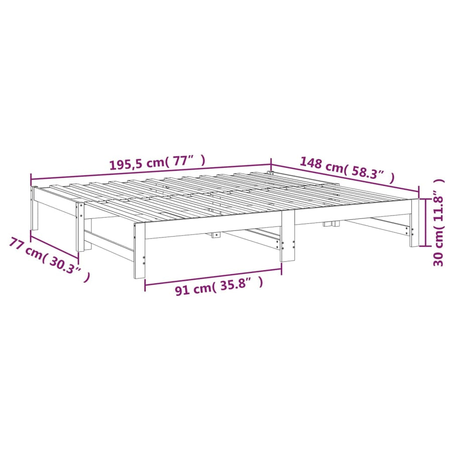 Slaapbank Uitschuifbaar Massief Grenenhout 2X(75X190) Cm 195.5 x 148 x 30 cm Wit