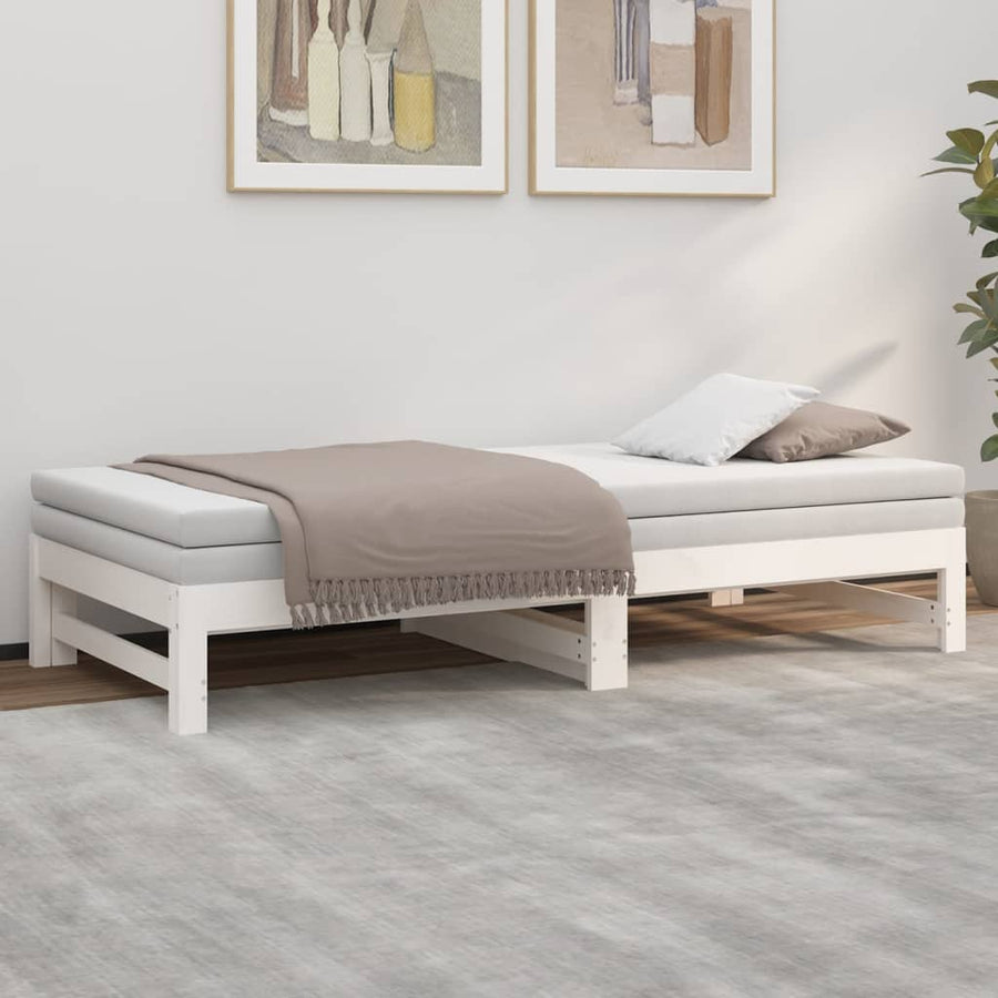 Slaapbank Uitschuifbaar Massief Grenenhout 2X(75X190) Cm 195.5 x 148 x 30 cm Wit
