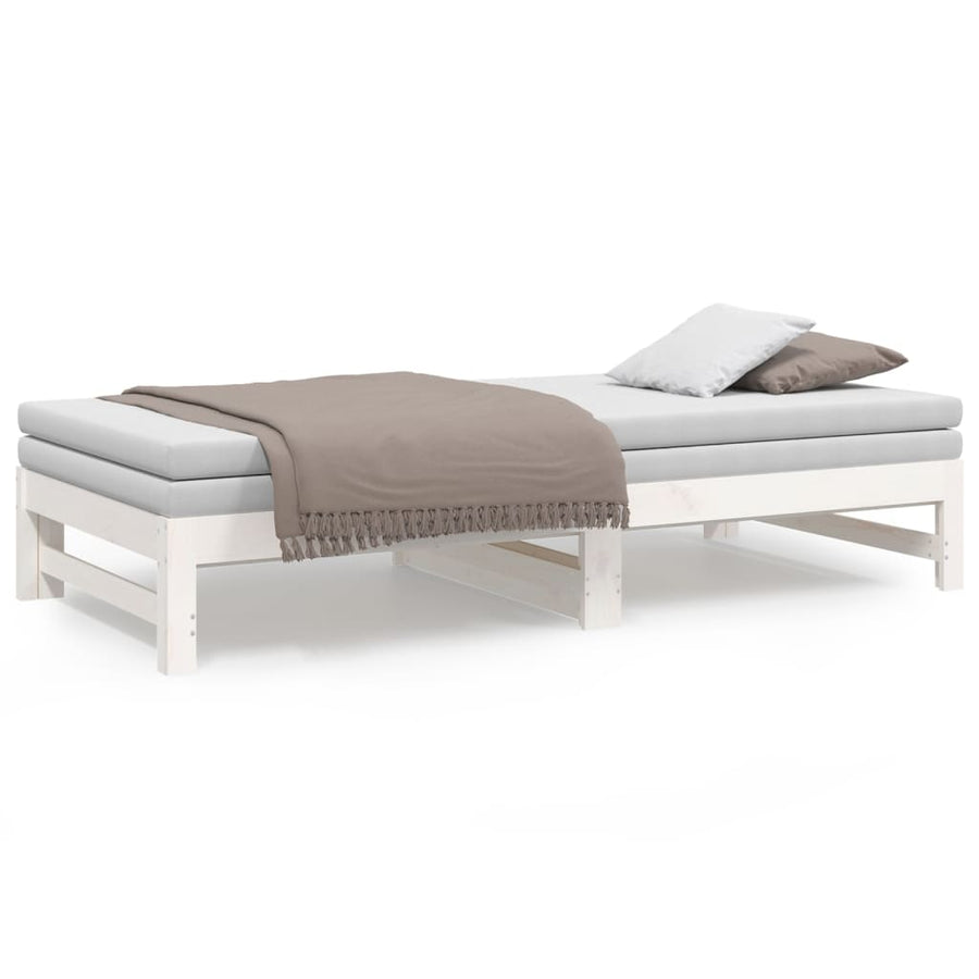 Slaapbank Uitschuifbaar Massief Grenenhout 2X(75X190) Cm 195.5 x 148 x 30 cm Wit
