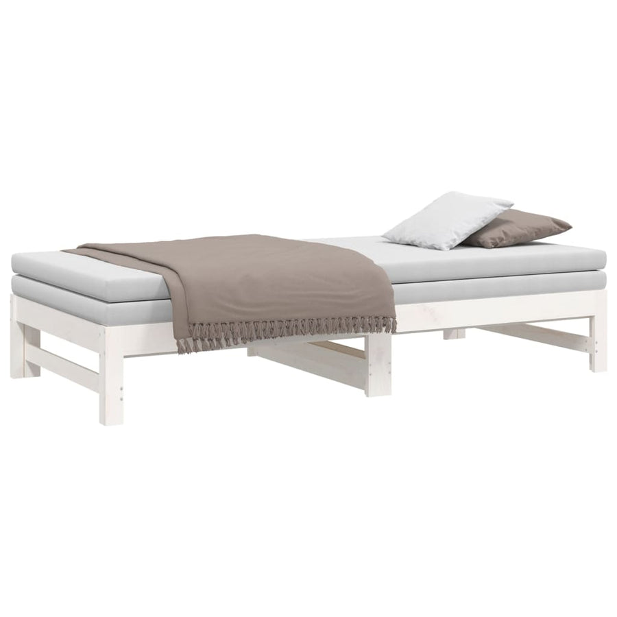 Slaapbank Uitschuifbaar Massief Grenenhout 2X(75X190) Cm 195.5 x 148 x 30 cm Wit