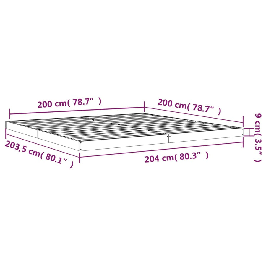 Bedframe Massief Grenenhout 200 x 200 cm Wit