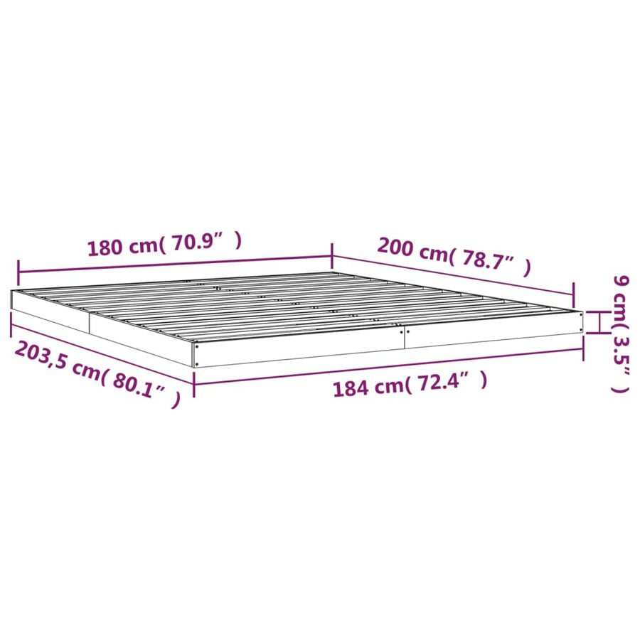 Bedframe Massief Grenenhout Super King 180 x 200 cm Wit