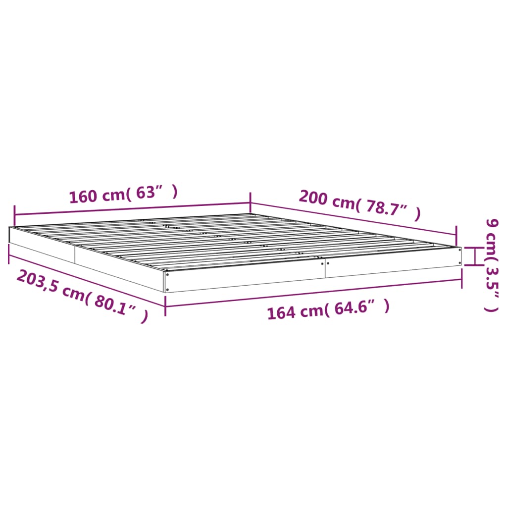 Bedframe Massief Grenenhout 160 x 200 cm Naturel
