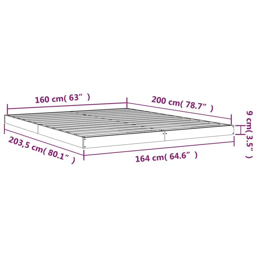 Bedframe Massief Grenenhout 160 x 200 cm Naturel
