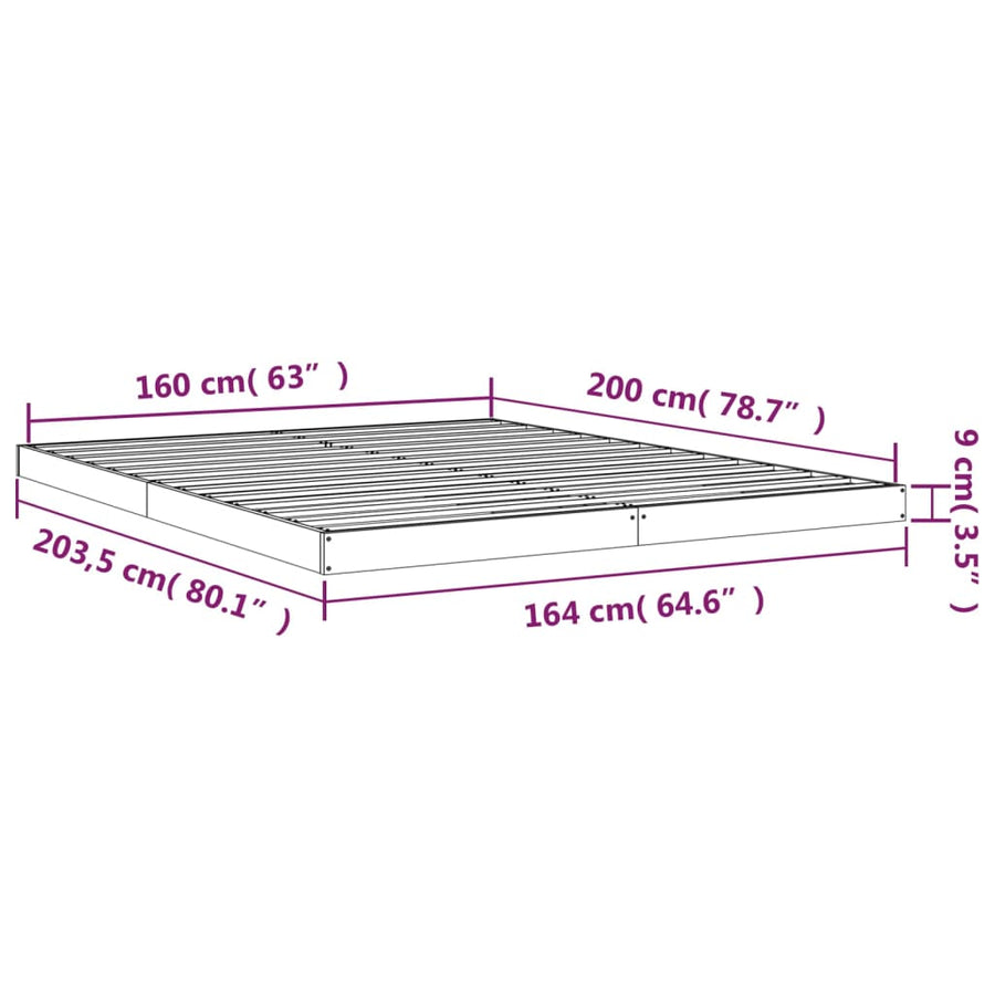 Bedframe Massief Grenenhout 160 x 200 cm Wit