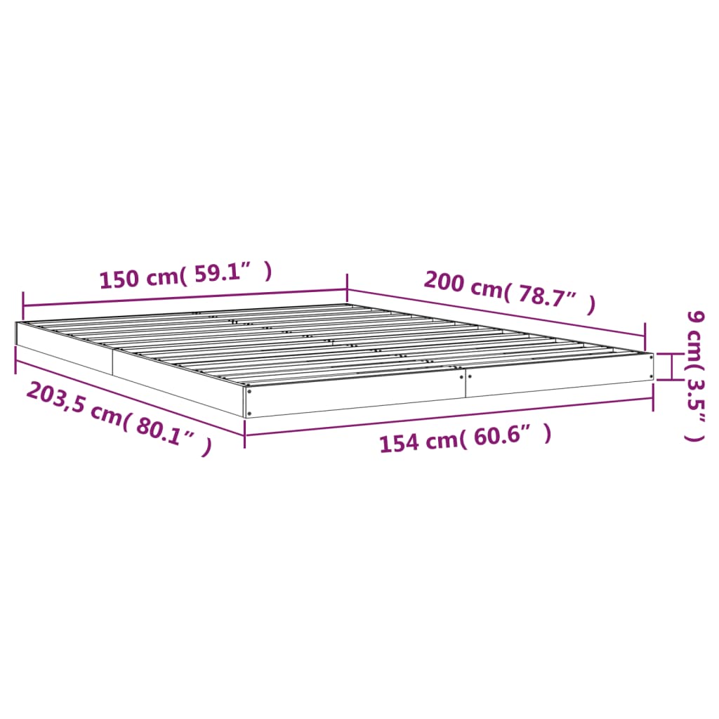 Bedframe Massief Grenenhout King Size 150 x 200 cm Wit