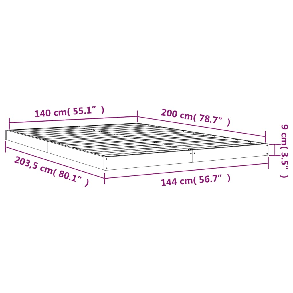 Bedframe Massief Grenenhout 140 x 200 cm Naturel