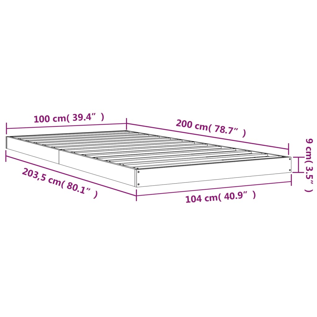 Bedframe Massief Grenenhout 100 x 200 cm Naturel