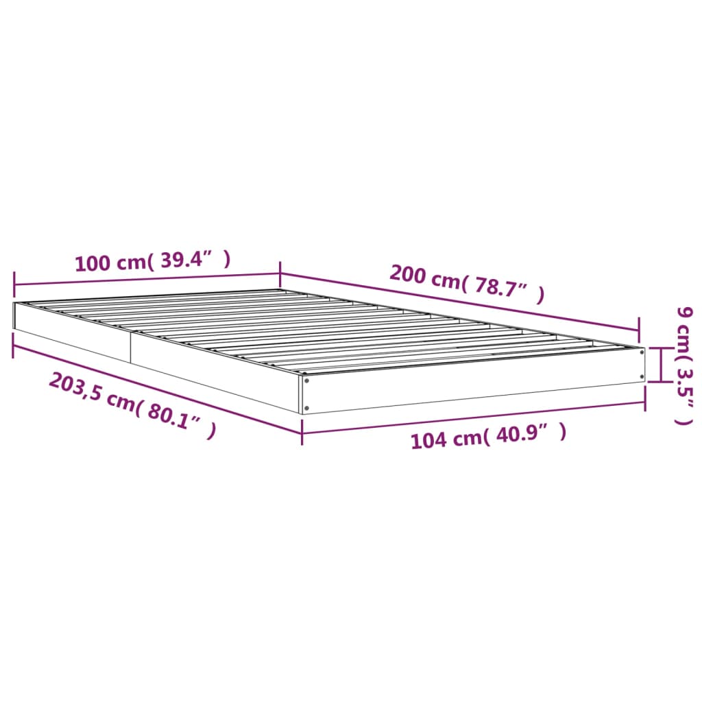 Bedframe Massief Grenenhout 100 x 200 cm Wit