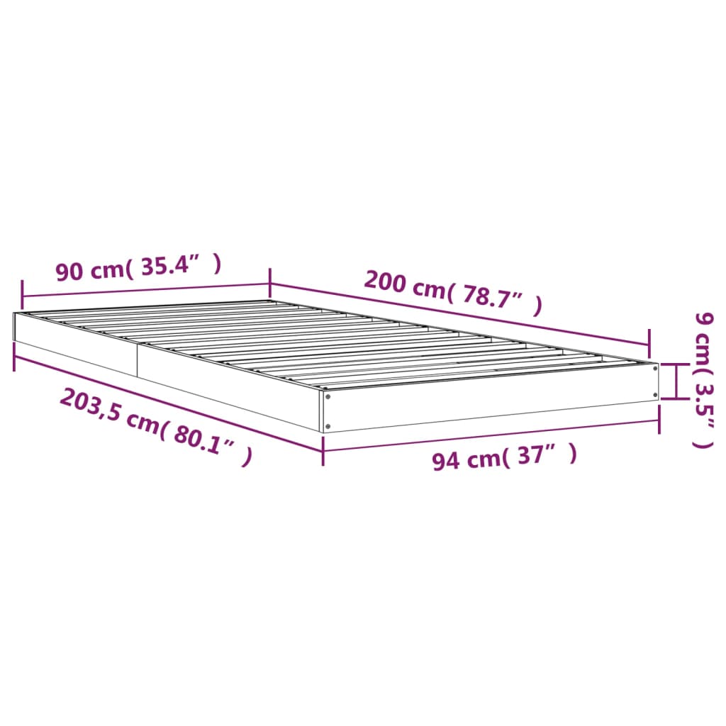 Bedframe Massief Grenenhout 90 x 200 cm Wit