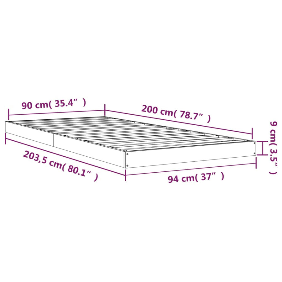 Bedframe Massief Grenenhout 90 x 200 cm Wit