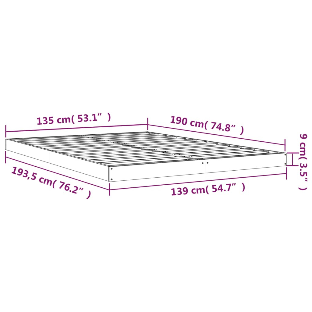 Bedframe Massief Grenenhout Double 135 x 190 cm Naturel