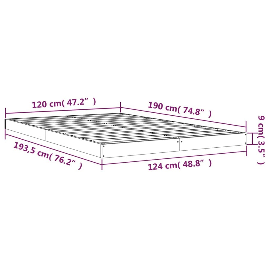 Bedframe Massief Grenenhout 120 x 190 cm Zwart