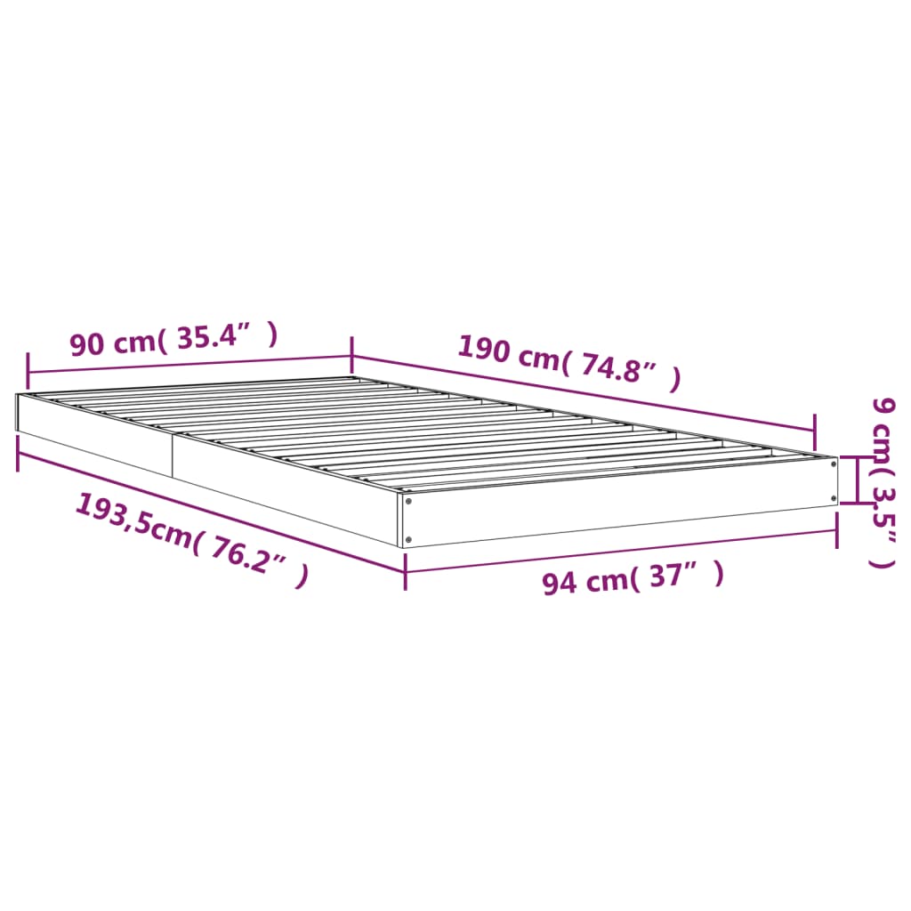 Bedframe Massief Grenenhout Single 90 x 190 cm Naturel
