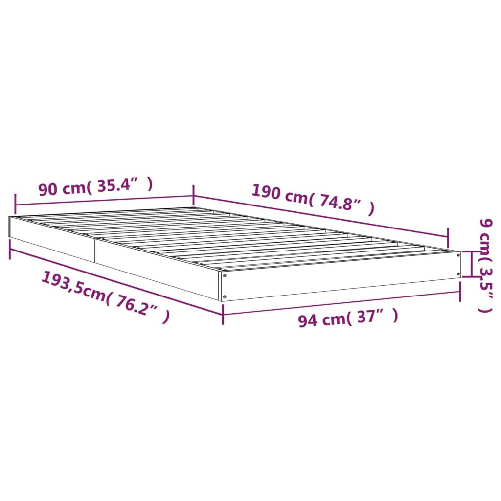 Bedframe Massief Grenenhout Wit 90X190 Cm Single 90 x 190 cm