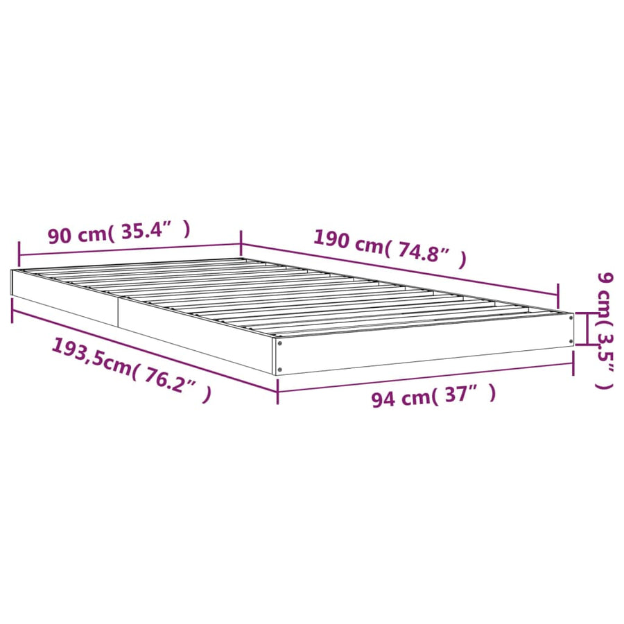 Bedframe Massief Grenenhout Wit 90X190 Cm Single 90 x 190 cm