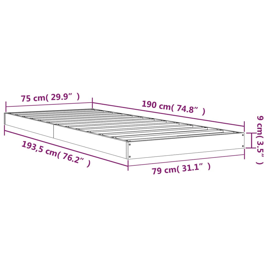 Bedframe Massief Grenenhout 75 x 190 cm Naturel