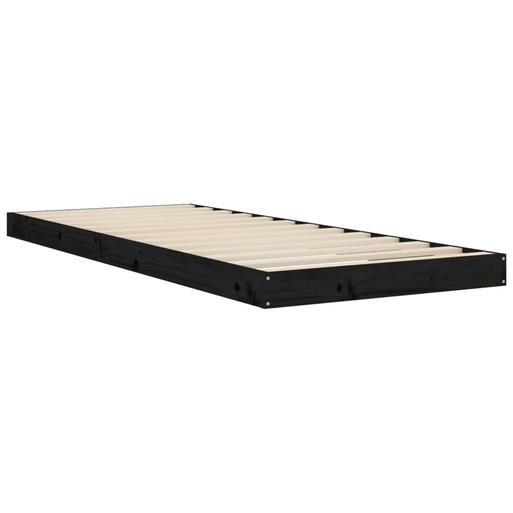 Bedframe Massief Grenenhout 75 x 190 cm Zwart