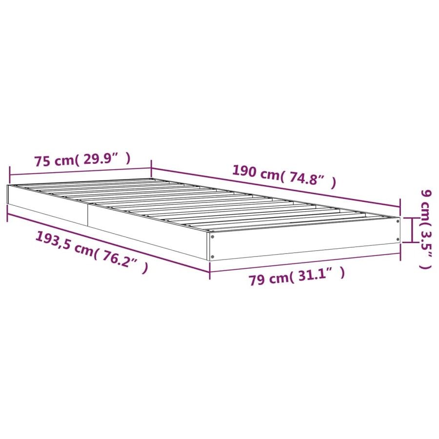 Bedframe Massief Grenenhout 75 x 190 cm Zwart