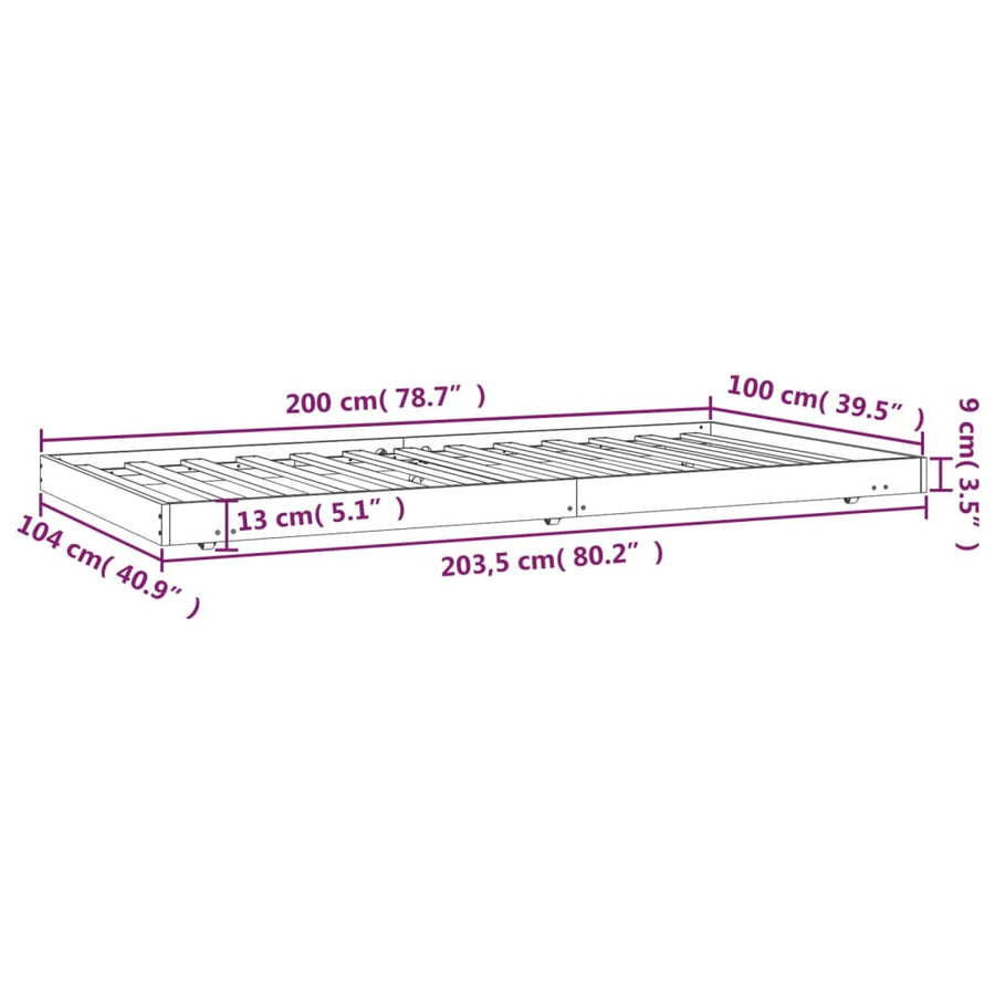 Bedframe massief grenenhout wit 100x200 cm 100 x 200 cm Wit