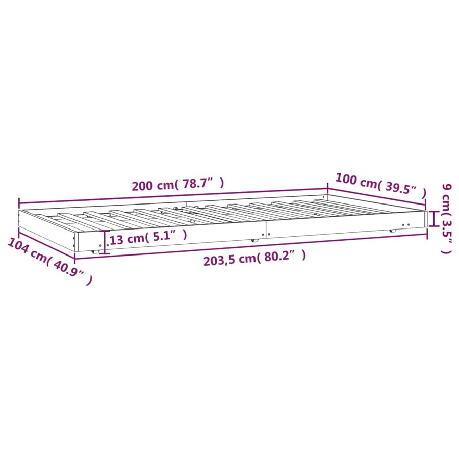 Bedframe massief grenenhout honingbruin 100x200 cm 100 x 200 cm Honingbruin