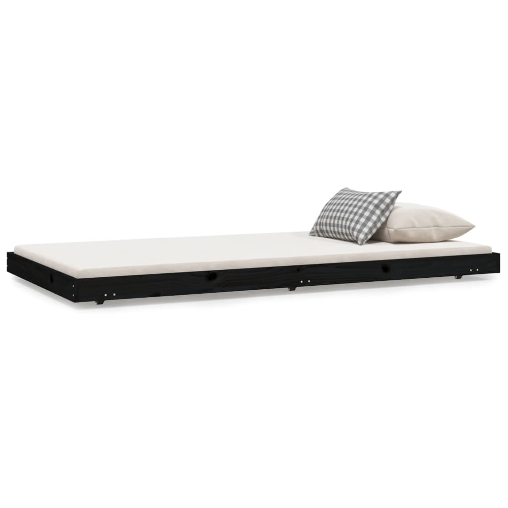 Bedframe massief grenenhout zwart 100x200 cm 100 x 200 cm Zwart