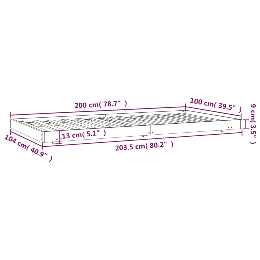 Bedframe massief grenenhout zwart 100x200 cm 100 x 200 cm Zwart