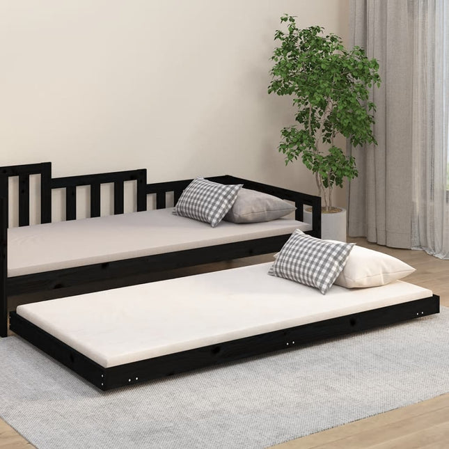 Bedframe massief grenenhout zwart 100x200 cm 100 x 200 cm Zwart