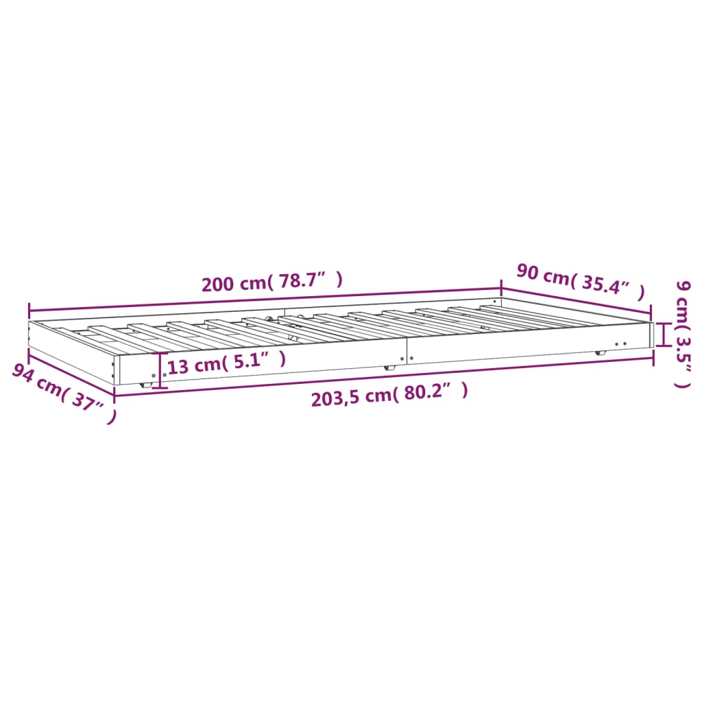Bedframe Massief Grenenhout 90X200 Cm