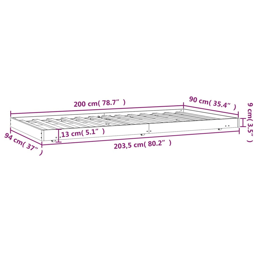 Bedframe Massief Grenenhout 90X200 Cm