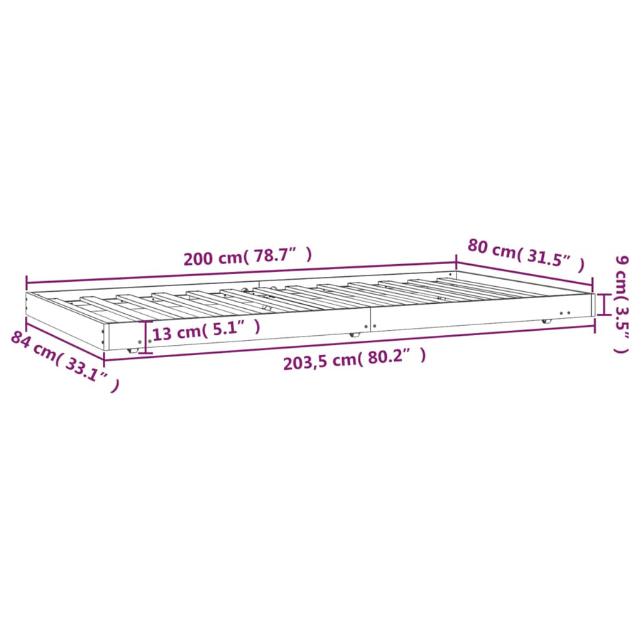 Bedframe Massief Grenenhout Wit 80X200 Cm 80 x 200 cm