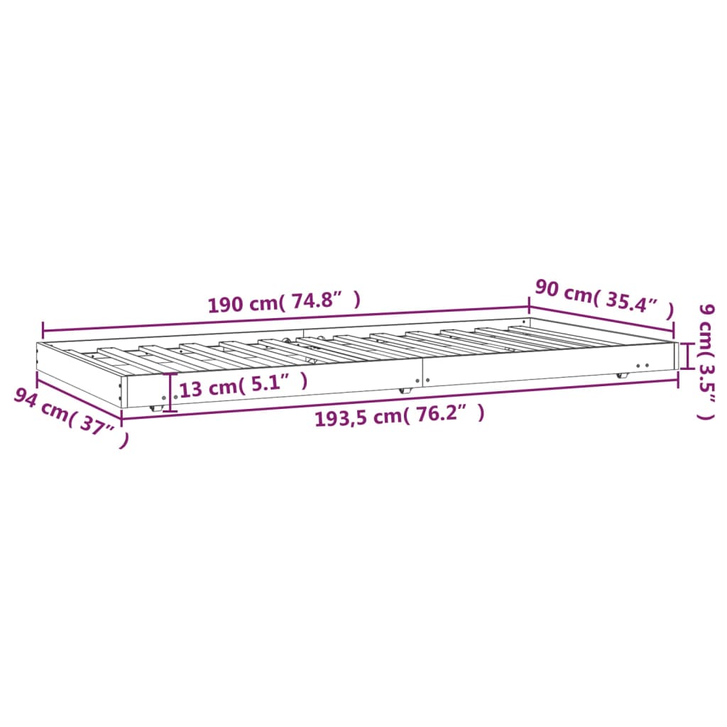 Bedframe 90x190 cm massief grenenhout 90 x 190 cm Naturel