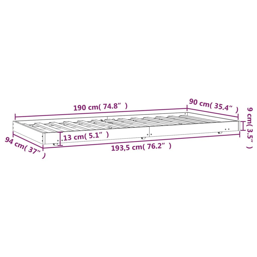 Bedframe 90x190 cm massief grenenhout 90 x 190 cm Naturel